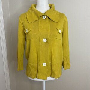 Kieran Yellow Oversized Collar Large Button 3/4 Sleeve Cardigan Jacket M/L